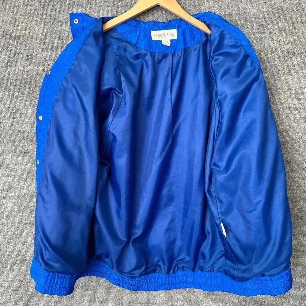 Vintage 90s Kristen Blake Windbreaker Womens M Blue Nylon Crinkle Loose Jacket - Picture 9 of 16